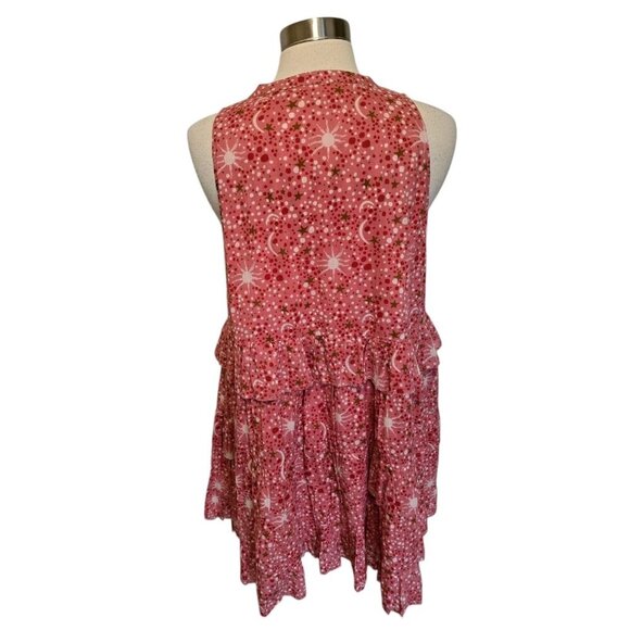 Anthropologie Carolina K Dress Size Medium Carmen Ruffled Tiered Pink Moon Print - Picture 8 of 10